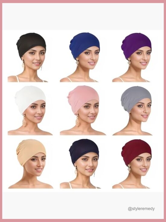 Stretchy Pre-Tied Turban Beanie Skull Cap for Hair Loss - 9 Pack main image 6